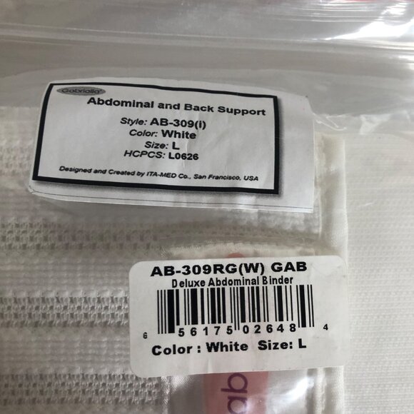 Gabrialla Abdominal & Back Support Binder AB-309 (I) Size Large 9in White NEW - Picture 5 of 5